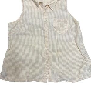 Vintage beige cream gingham button up blouse